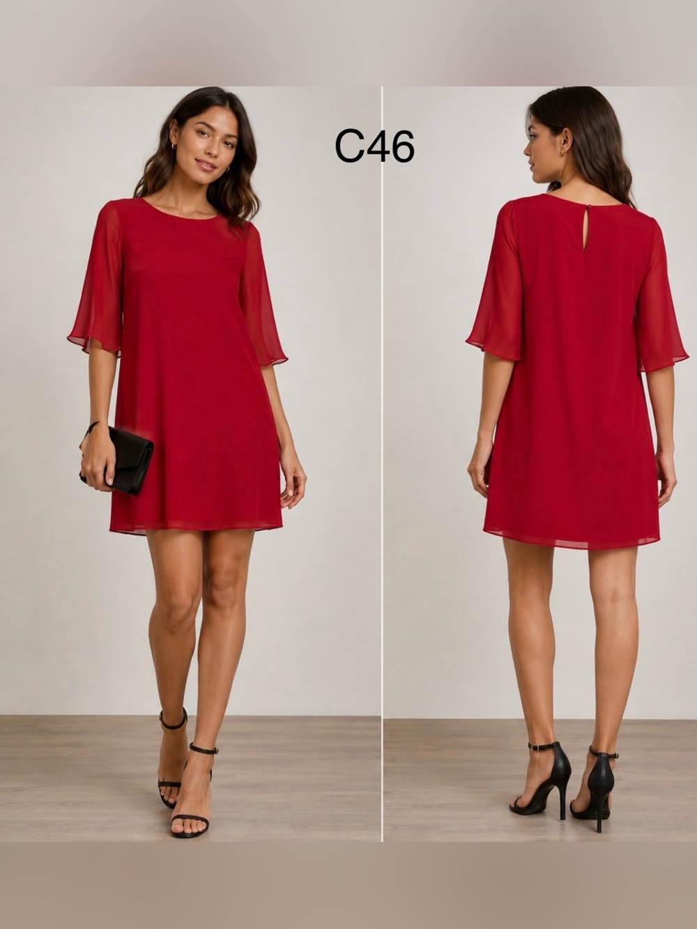 Love Reign Elegant Red Mini Dress with Flutter Sleeves,Size XL